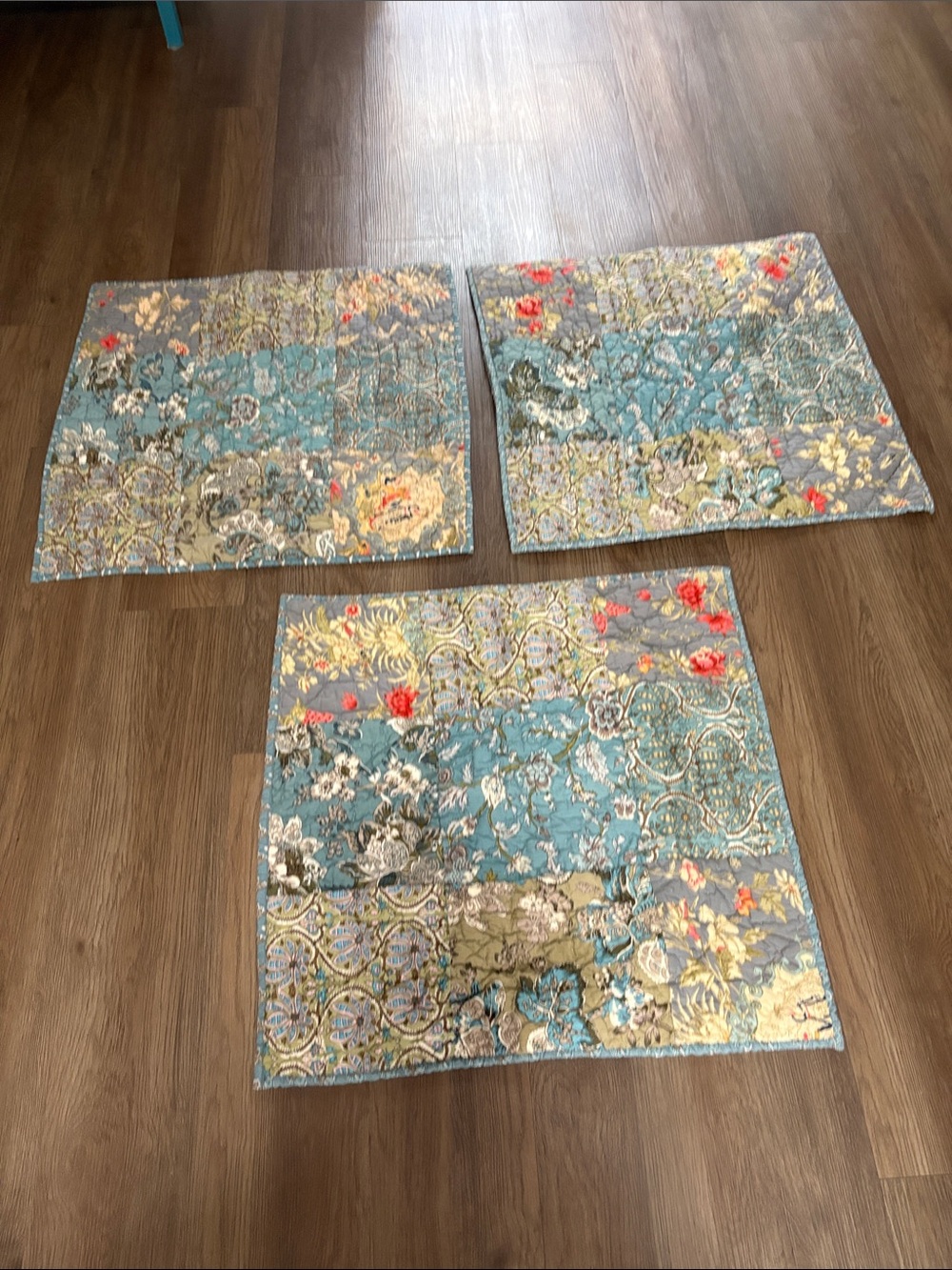 Vintage Blue Floral Patchwork Pillow euro shana pack of 3